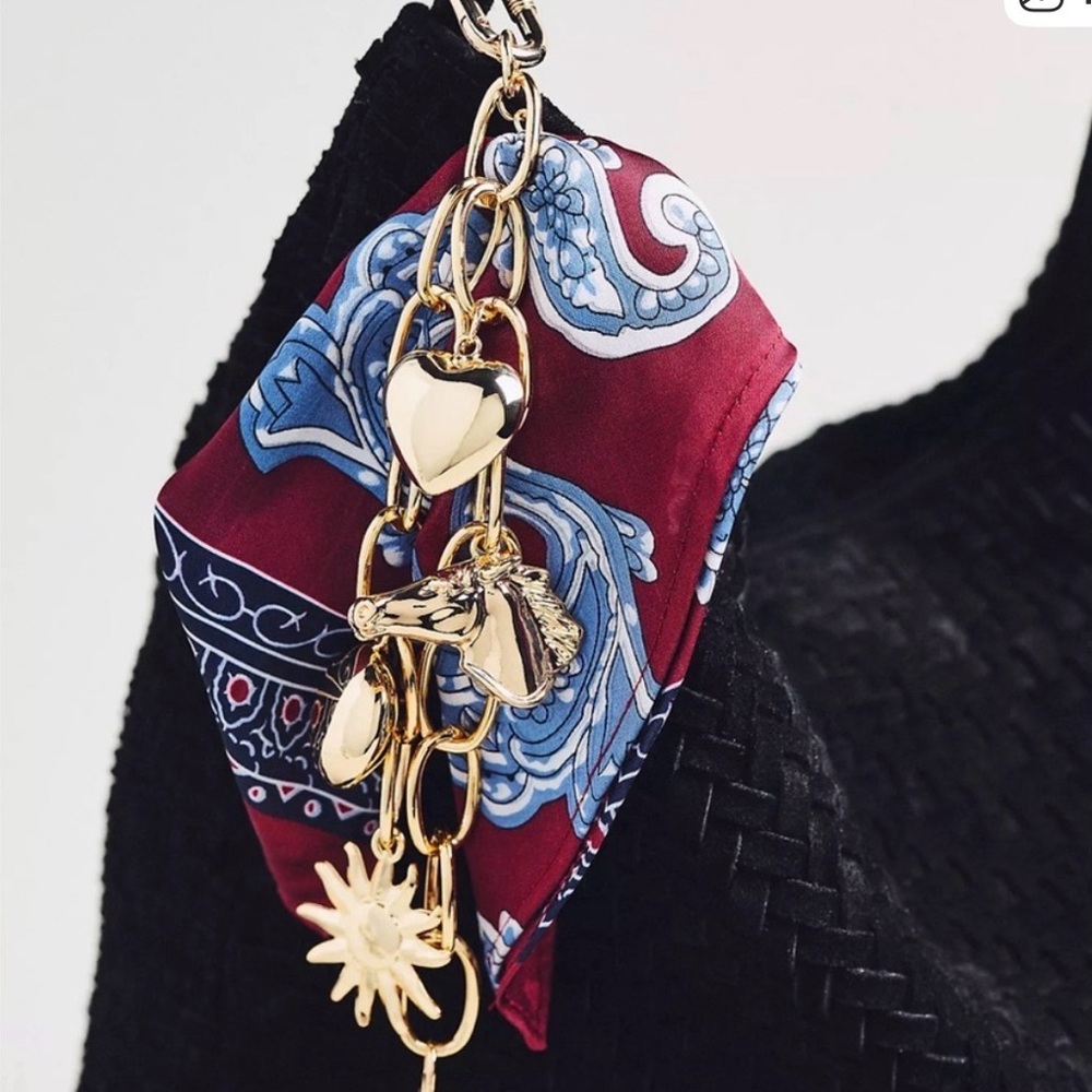 Anthropologie Heritage Burgundy and Blue Scarf Bag Charm - Picture 2 of 2